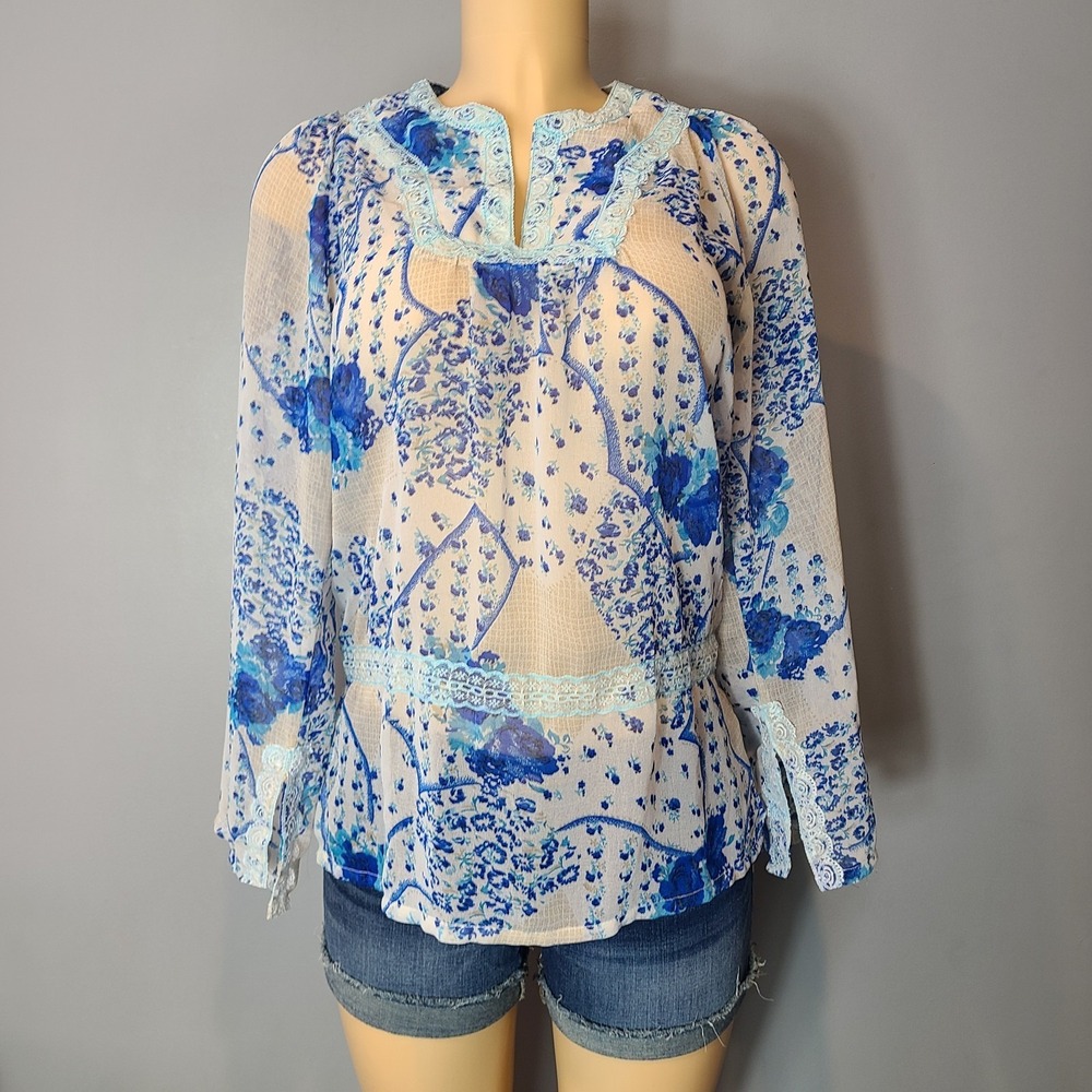 Funky People Vtg Dainty Lace Top Floral Cottage‎ Boho Gypsy Sz Medium Resort 90s
